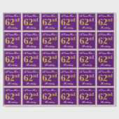 エレガント,紫,フェイク金ゴールド62番目の誕生日+名前 ラッピングペーパー (フラット)