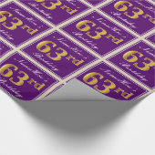 エレガント,紫,フェイク金ゴールド63番目の誕生日+名前 ラッピングペーパー (角)
