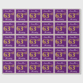 エレガント,紫,フェイク金ゴールド63番目の誕生日+名前 ラッピングペーパー (フラット)