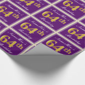 エレガント,紫,フェイク金ゴールド64番目の誕生日+名前 ラッピングペーパー (角)