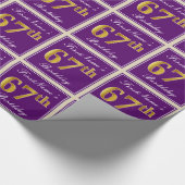 エレガント,紫,フェイク金ゴールド67番目の誕生日+名前 ラッピングペーパー (角)
