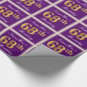 エレガント，紫，フェイク金ゴールド68番目の誕生日+名前 ラッピングペーパー (角)