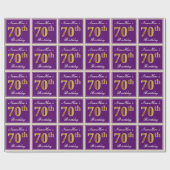 エレガント，紫，フェイク金ゴールド70番目の誕生日+名前 ラッピングペーパー (フラット)