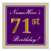 エレガント，紫，フェイク金ゴールド71番目の誕生日+名前 ポスター (正面)
