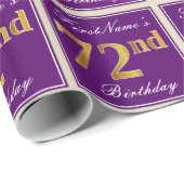 エレガント，紫，フェイク金ゴールド72番目の誕生日+名前 ラッピングペーパー (ロールコーナー)