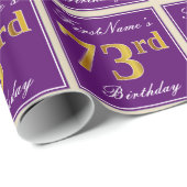 エレガント,紫,フェイク金ゴールド73番目の誕生日+名前 ラッピングペーパー (ロールコーナー)