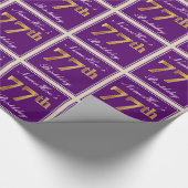 エレガント,紫,フェイク金ゴールド77番目の誕生日+名前 ラッピングペーパー (角)