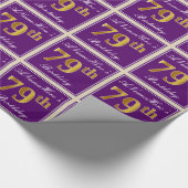エレガント，紫，フェイク金ゴールド79番目の誕生日+名前 ラッピングペーパー (角)