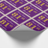エレガント，紫，フェイク金ゴールド81番目の誕生日+名前 ラッピングペーパー (角)