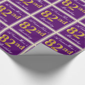 エレガント,紫,フェイク金ゴールド82番目の誕生日+名前 ラッピングペーパー (角)