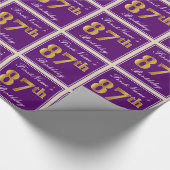 エレガント,紫,フェイク金ゴールド87番目の誕生日+名前 ラッピングペーパー (角)