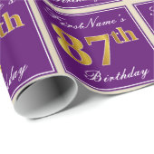 エレガント,紫,フェイク金ゴールド87番目の誕生日+名前 ラッピングペーパー (ロールコーナー)