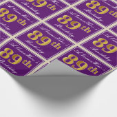 エレガント，紫，フェイク金ゴールド89番目の誕生日+名前 ラッピングペーパー (角)