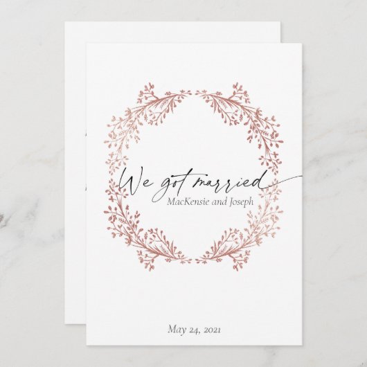 エレガント 結婚しました 結婚発表 ピンク 案内状 (正面/裏面)