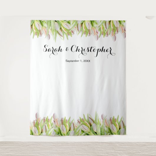 エレガント | 結婚の背景 | ピンクのチューリップ タペストリー (正面)