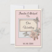 エレガント,結婚婚約，蝶 招待状 (正面)