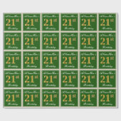 エレガント,緑,フェイク金ゴールド21歳の誕生日+名前 ラッピングペーパー (フラット)
