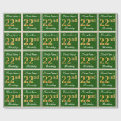 エレガント、緑、フェイク金ゴールド22番目の誕生日+名前 ラッピングペーパー (フラット)