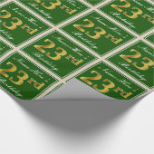 エレガント、緑、フェイク金ゴールド23番目の誕生日+名前 ラッピングペーパー (角)