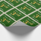 エレガント,緑,フェイク金ゴールド3歳の誕生日+名前 ラッピングペーパー (角)