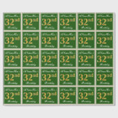 エレガント、緑、フェイク金ゴールド32番目の誕生日+名前 ラッピングペーパー (フラット)