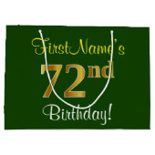 エレガント、緑、フェイク金ゴールド72番目の誕生日+名前 ラージペーパーバッグ (裏面)