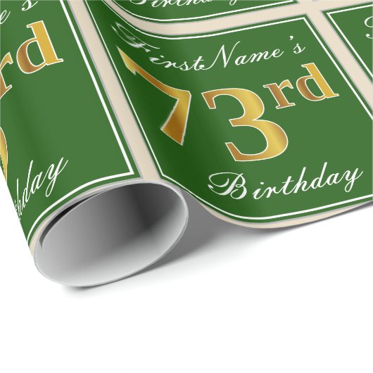 エレガント、緑、フェイク金ゴールド73番目の誕生日+名前 ラッピングペーパー (ロールコーナー)