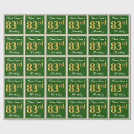 エレガント、緑、フェイク金ゴールド83番目の誕生日+名前 ラッピングペーパー