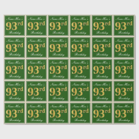 エレガント、緑、フェイク金ゴールド93番目の誕生日+名前 ラッピングペーパー (フラット)