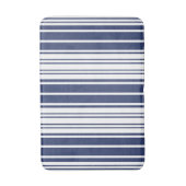 エレガント，縦線，ネービーストライプブルー，白 バスマット (正面縦)