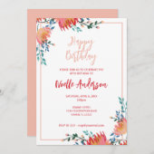 エレガント、花お洒落の誕生日 招待状 (正面/裏面)