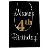 エレガント、豪華なフェイク金ゴールドルック4th誕生日 ミディアムペーパーバッグ (正面)