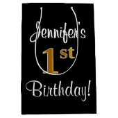 エレガント、豪華なフェイク金ゴールド見た第1誕生日 ミディアムペーパーバッグ (正面)