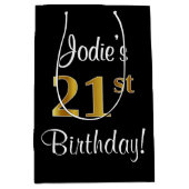 エレガント、豪華なフェイク金ゴールド21歳の誕生日 ミディアムペーパーバッグ (正面)