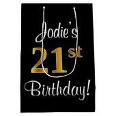 エレガント、豪華なフェイク金ゴールド21歳の誕生日 ミディアムペーパーバッグ (裏面)