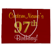 エレガント、赤、偽の金 97歳の誕生日; オーダーメイド ネーム ラージペーパーバッグ (裏面)
