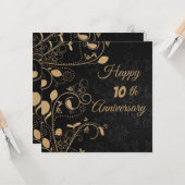エレガント、金ゴールドオーナメント、10周年 カード (正面/裏面インサイチュ)