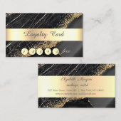エレガント,金ゴールドシークイン，黒大理石 ロイヤリティカード (正面/裏面)