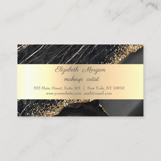 エレガント,金ゴールドシークイン，黒大理石 ロイヤリティカード (裏面)