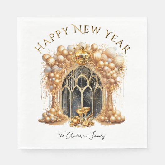 エレガント&金ゴールドニューイヤーイブパーティー スタンダードランチョンナプキン (正面)