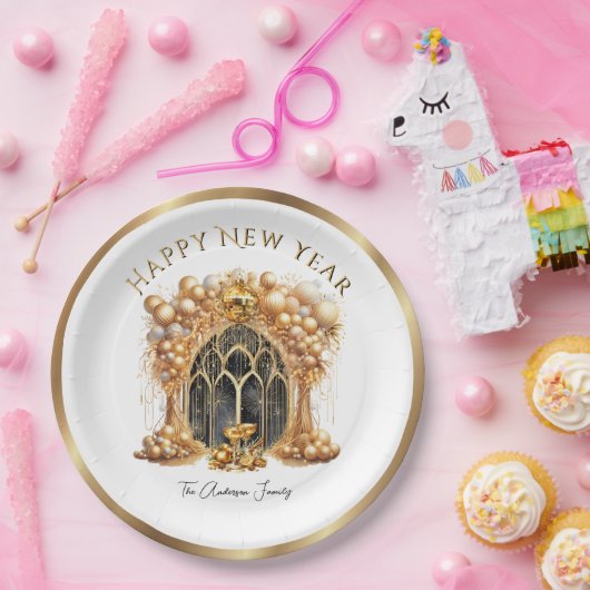 エレガント&金ゴールドニューイヤーイブパーティー ペーパープレート (パーティー)