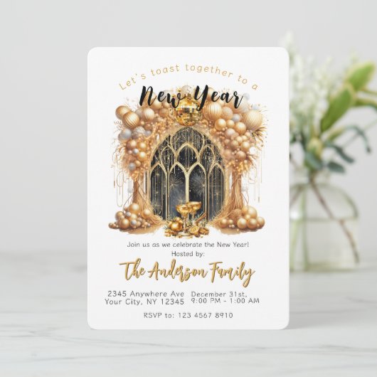 エレガント&金ゴールドニューイヤーイブパーティー 招待状 (スタンド正面)