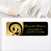 エレガント,金ゴールドフォイル，渦巻き旋回，ブラックダマスアドレス ラベル (インサイチュ)