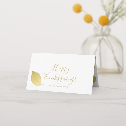 エレガント、金ゴールドミニマル秋の葉-感謝祭 プレイスカード (正面)