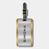 エレガント，金属銀金ゴールドアクセント ラゲッジタグ (正面縦)