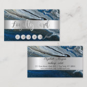 エレガント，銀ストライプの石，青の大理石 ロイヤリティカード (正面/裏面)