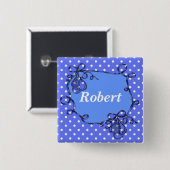 エレガント，青カッコいい水玉模様名ボタン 缶バッジ (正面&裏面)