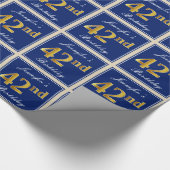 エレガント、青、フェイク金ゴールド42番目の誕生日+名前 ラッピングペーパー (角)