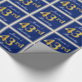 エレガント、青、フェイク金ゴールド43番目の誕生日+名前 ラッピングペーパー (角)