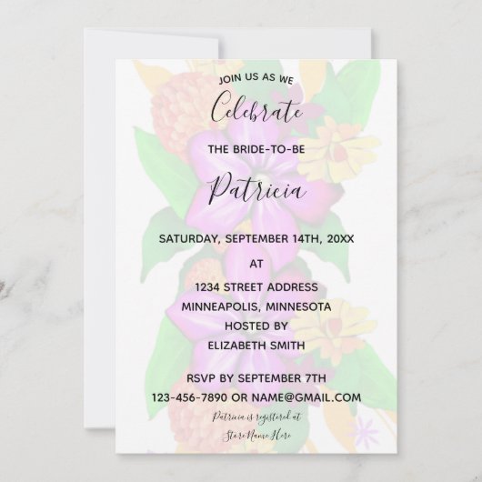 エレガント、魔法と繊細なフローラブライダルシャワー 招待状 (正面)